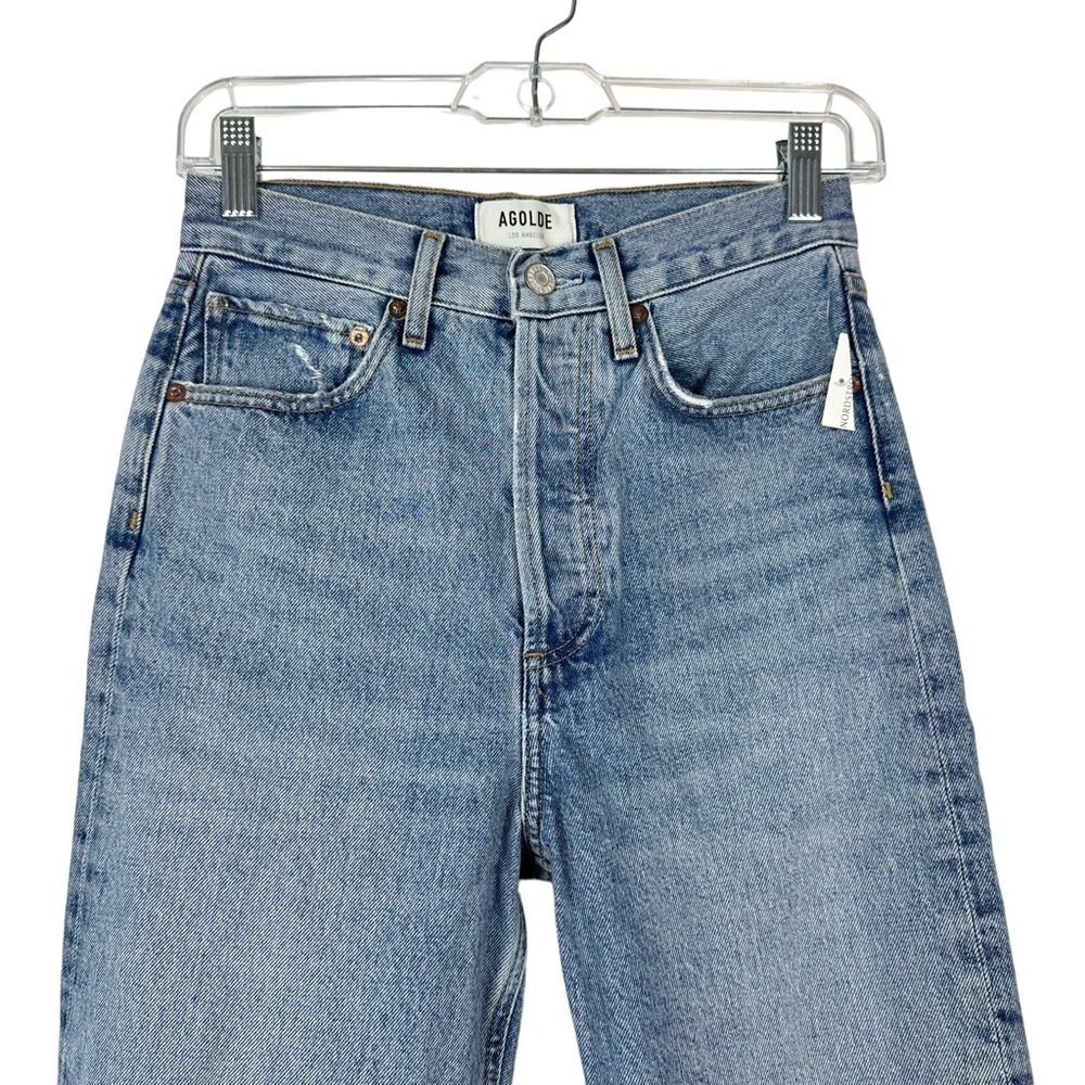 NWT Agolde Sz 23 Women's Blue Distressed Button Fly 90s Crop Jeans - Picture 3 of 15